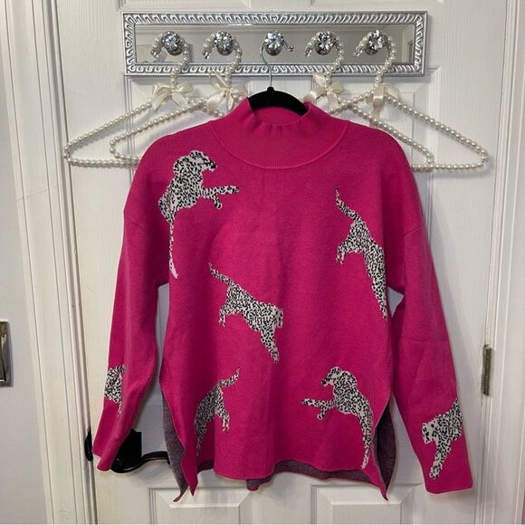 Pink Leopard Print Women's Sweater - Picture 1 of 8